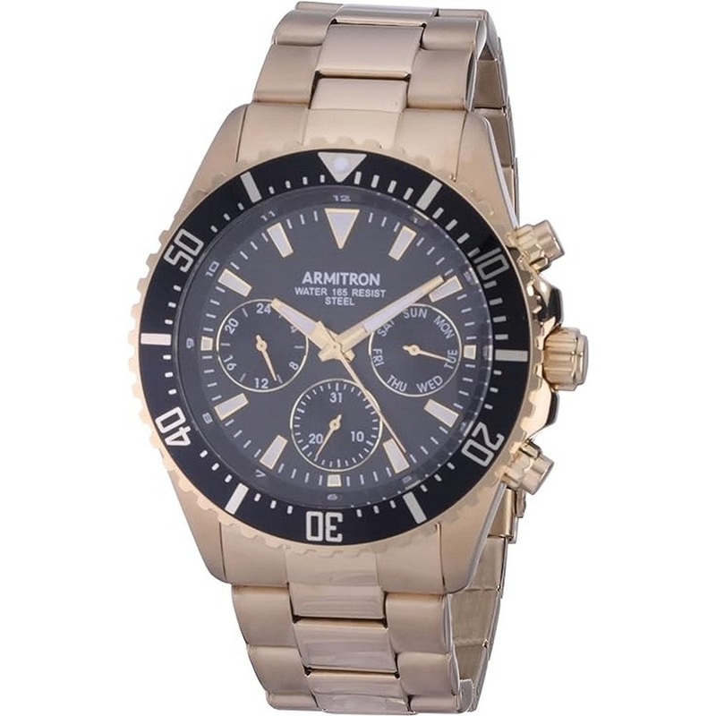 Armitron Men's Multi-Function Bracelet Watch 20/5351BKGP 52 Black Stainless Steel