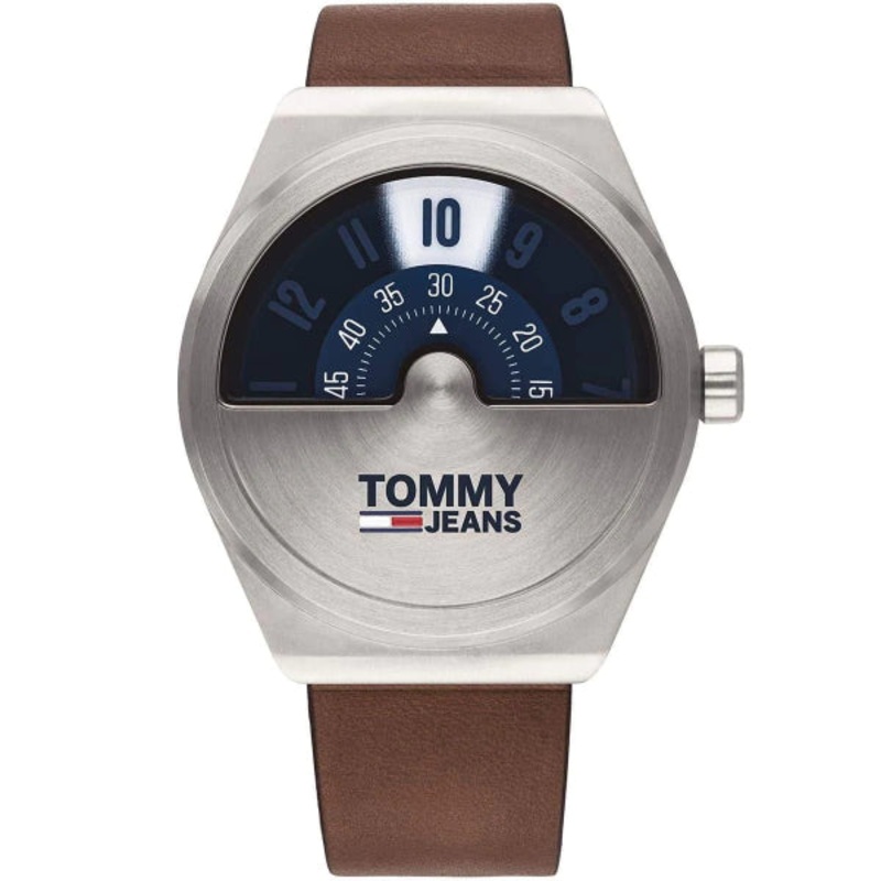 Tommy Hilfiger Monogram Pop Brown Leather Strap Blue Dial Quartz Watch for Gents - 1791772