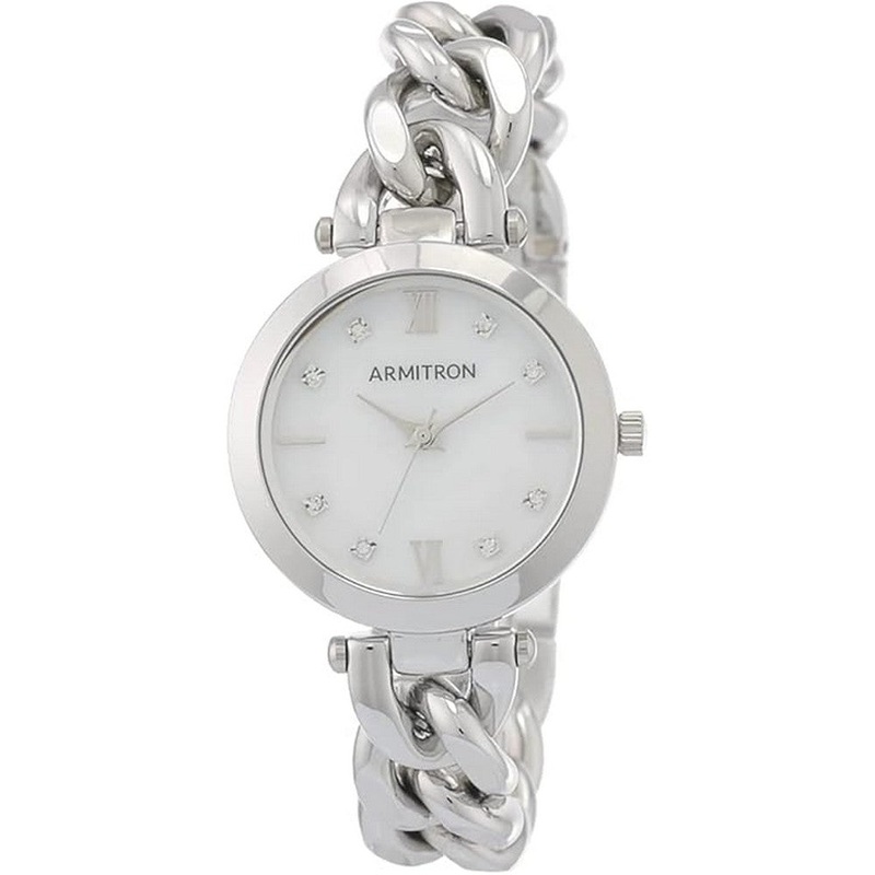 Armitron Women's Genuine Crystal Accented Chain Bracelet Watch, 75/5822 30 White Metal