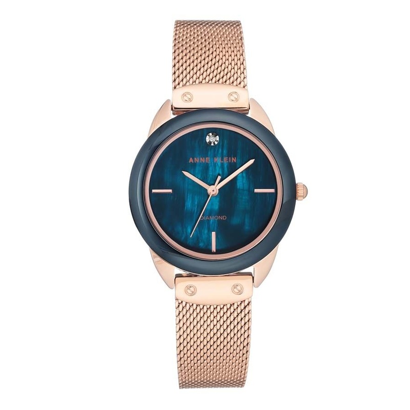 Anne Klein Navy Blue Mother of Pearl Dial Ladies Watch AK/3258NVRG