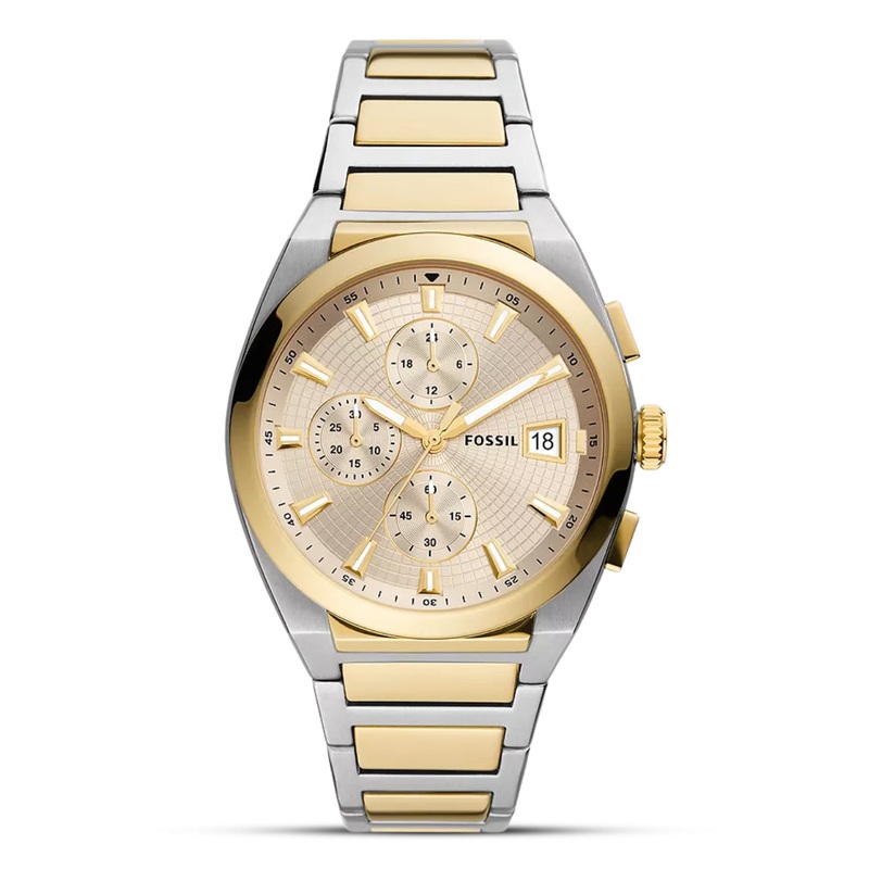 Fossil Everett Chronograph Two Tone Gold Dial Mens Watch | FS5796