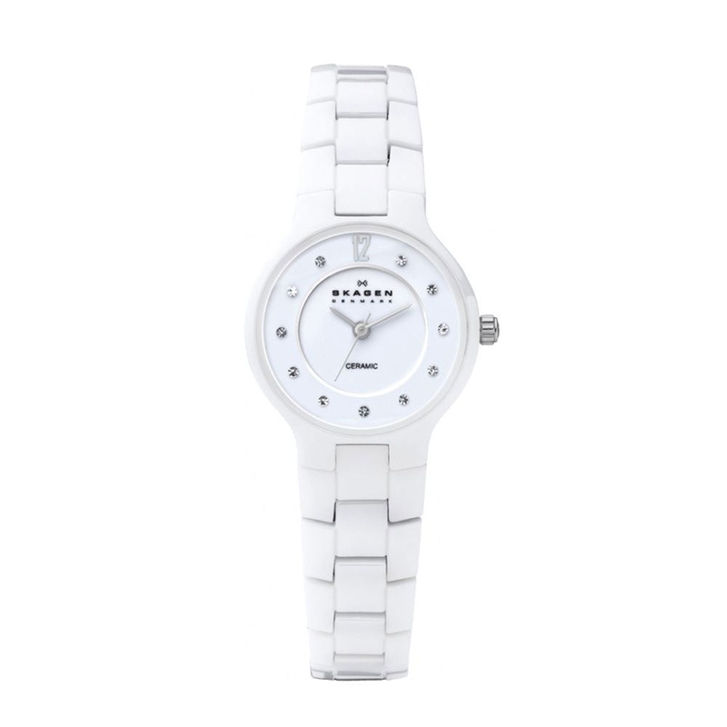 SKAGEN 572SSXWC Quartz White Dial and White Ceramic Women's Watch 27 White Stainless Steel