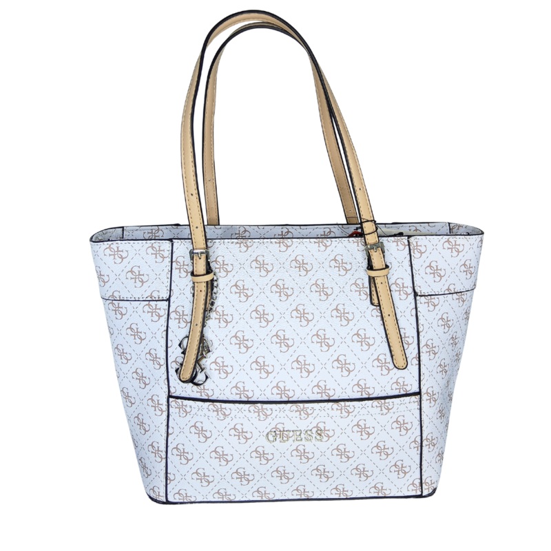 GUESS Delaney Large Tote  White | Spacious & Elegant Shopper