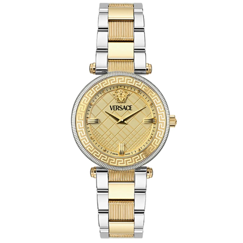Versace Reve Two-tone Stainless Steel Gold Dial Quartz Watch for Ladies - VE8B00324