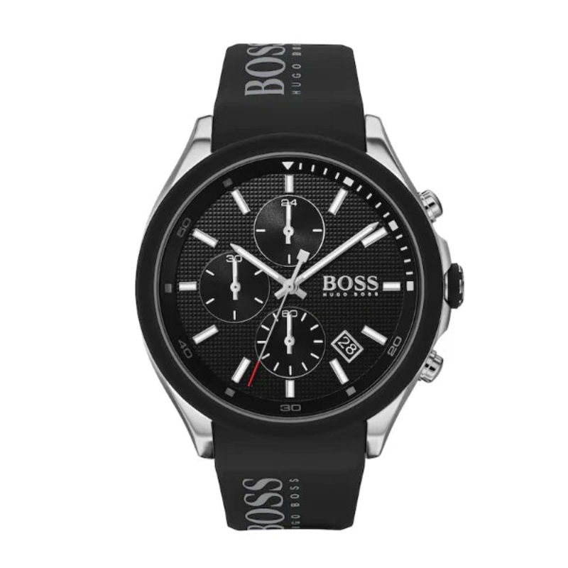 HUGO BOSS Velocity Black Silicone Strap Black Dial Chronograph Quartz Watch for Gents - 1513716 44 Black Stainless Steel