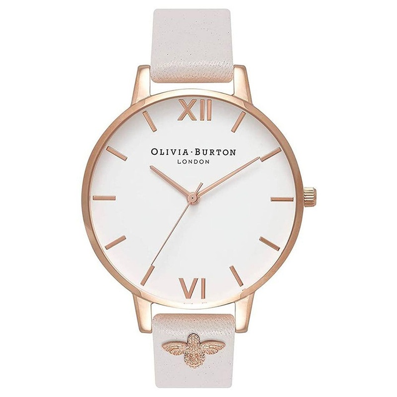 OLIVIA BURTON OB16ES02 3D Bee Embellished Strap White Dial Women's Watch 38 White Stainless Steel