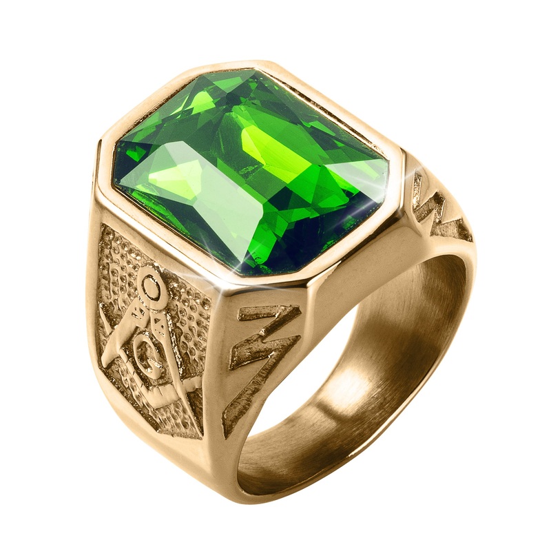 Golden Masonic Green Mens Ring 9