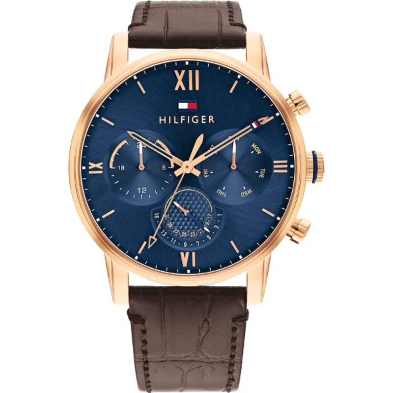 Tommy Hilfiger Sullivan Brown Leather Strap Blue Dial Chronograph Quartz Watch for Gents - 1791933