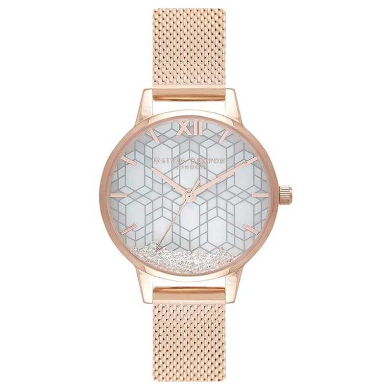 OLIVIA BURTON OB16IQ03 Snow Globe Dial & Rose Gold Women's Mesh Watch 30 White Stainless Steel