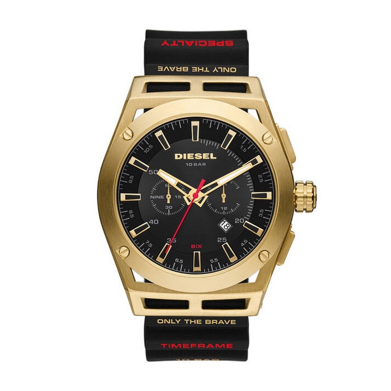 DIESEL DZ4546 Timeframe Chronograph Black Silicone Men's Watch 48 Black Stainless Steel