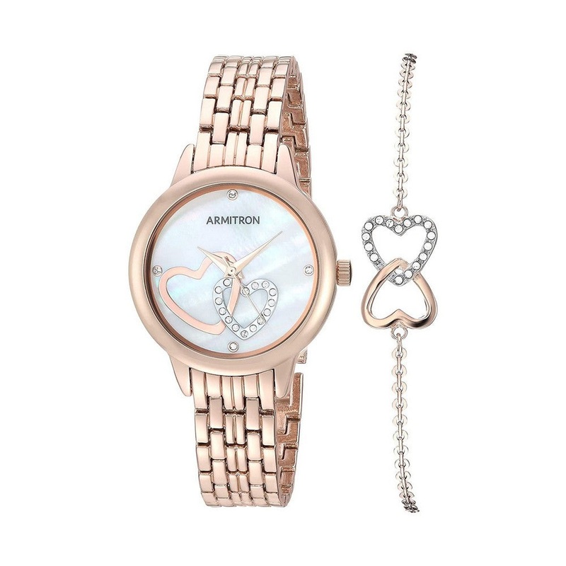 Armitron 75/5663MPRGST Crystal Accented Gold-Tone Women's Watch and Bracelet Set 30 White Stainless Steel