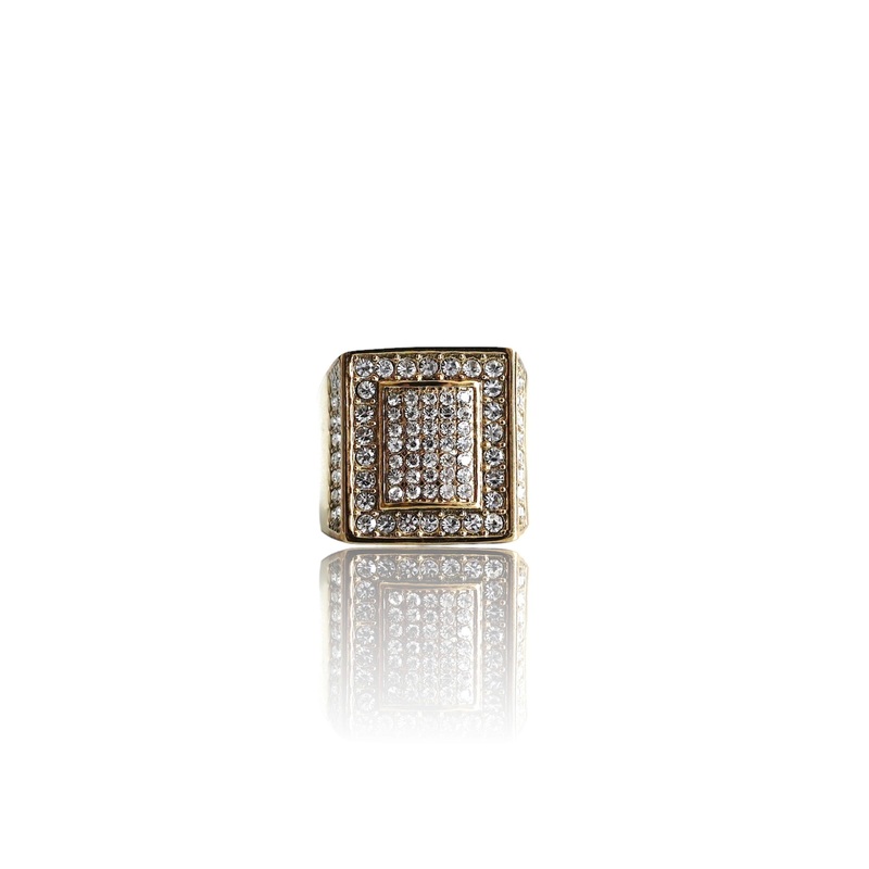 Big Daddy Iced Pave Square Gold Ring 8