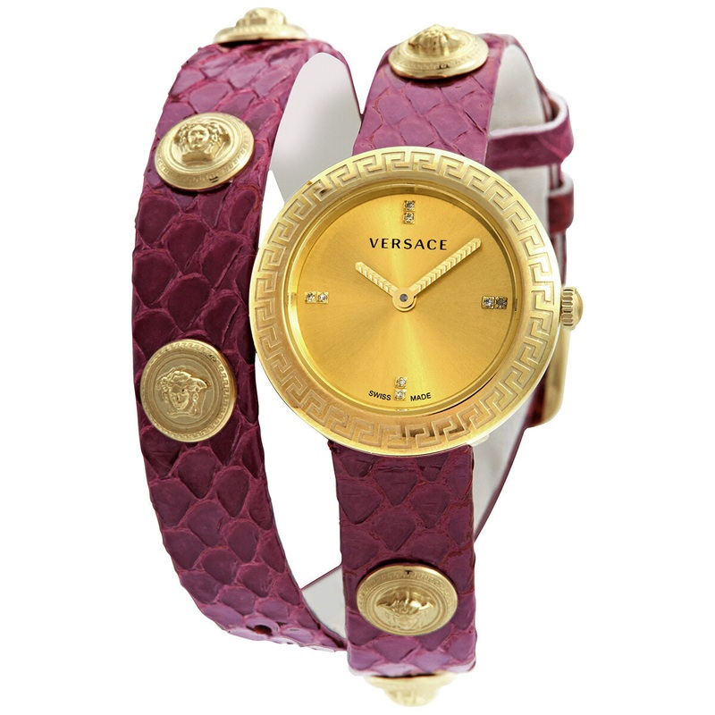 Versace Quartz Diamond Gold Dial Watch VERF01118