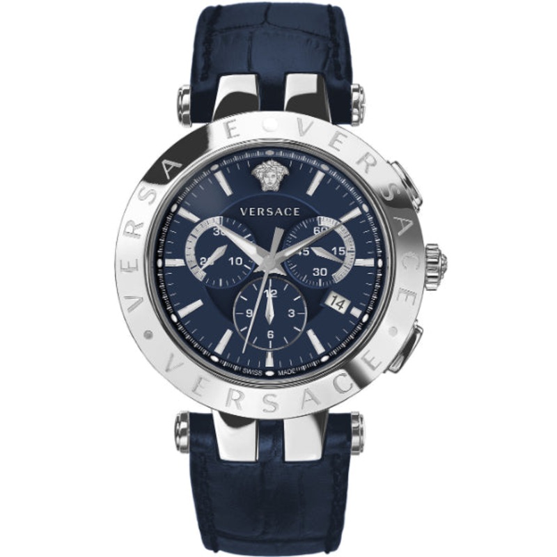Versace V-Race Blue Leather Strap Blue Dial Chronograph Quartz Watch for Gents - VERA 00620