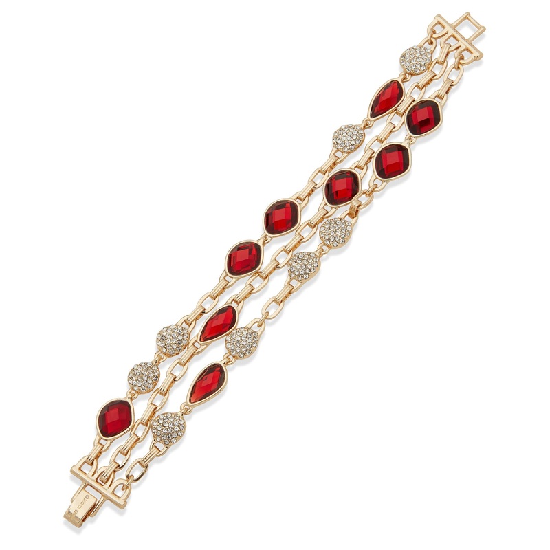 Anne Klein 01B00892 Multi-Row Stone Bracelet with Foldover Clasp GOLD BRASS BRACELET