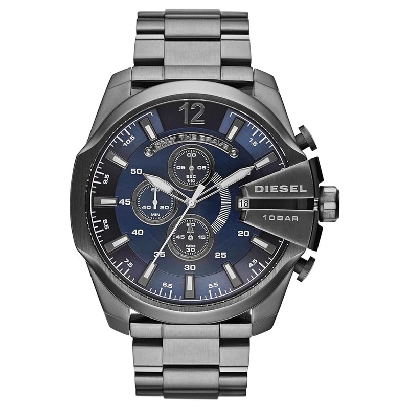 Diesel DZ4329 Mega Chief chronograph Blue Dial Analog Stainless Steel Men's Watch Stainless steel 51mm Ocean blue
