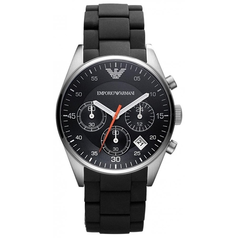 Emporio Armani AR5858 Sport Silicone wrapped Chronograph Black Dial Men's Watch 40 Black Stainless Steel