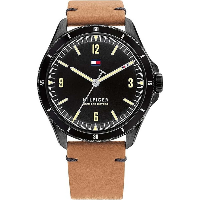 Tommy Hilfiger 1791906 Quartz Stainless Steel and Leather Strap Men's Watch 44 Black Stainless Steel
