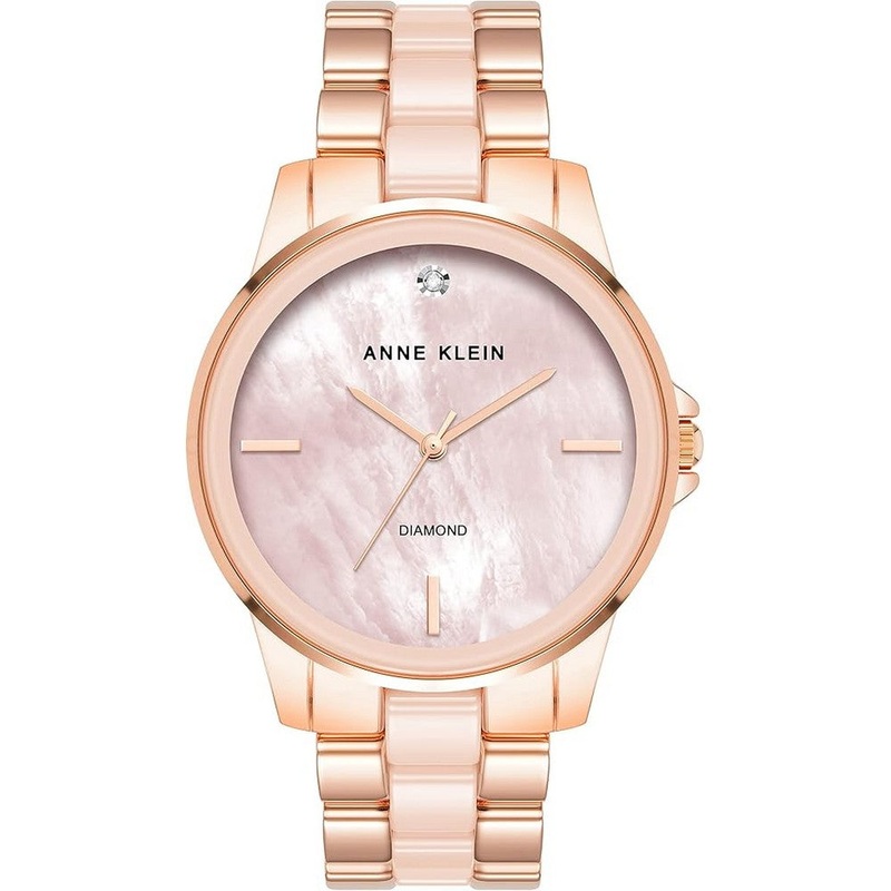 Anne Klein AK/4120BHRG Diamond Accented Ceramic Boyfriend Watch 38 Pink Stainless Steel