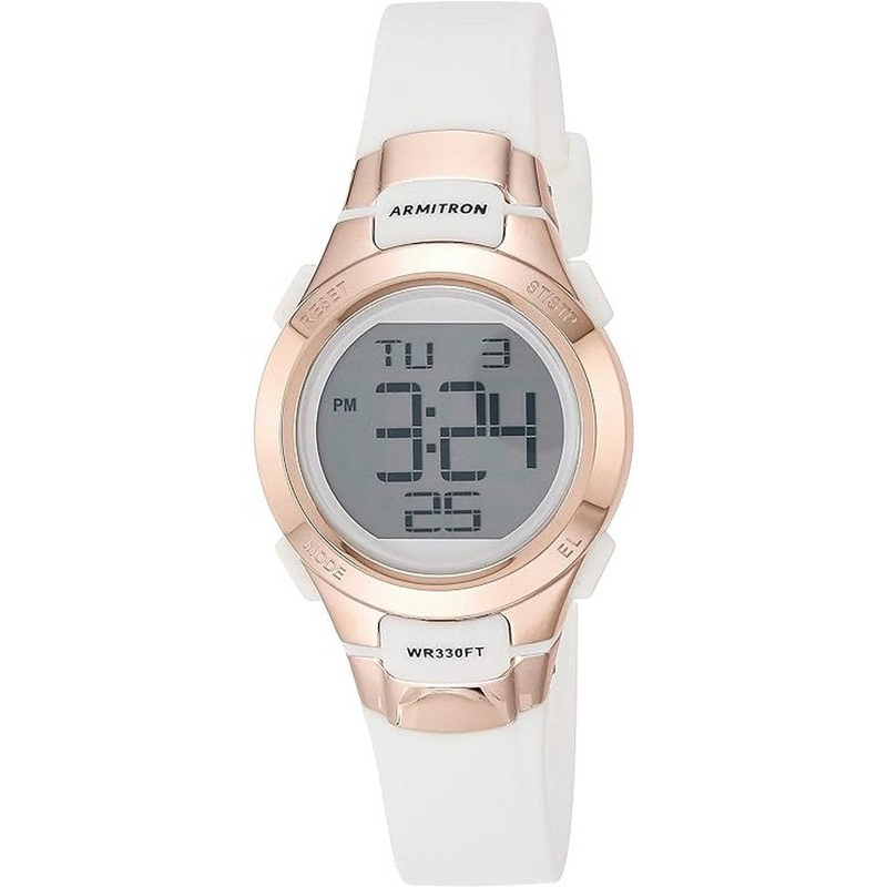 Armitron 45/7102 Sport Digital Chronograph Resin Strap Women's Watch 27 Gray Stainless Steel