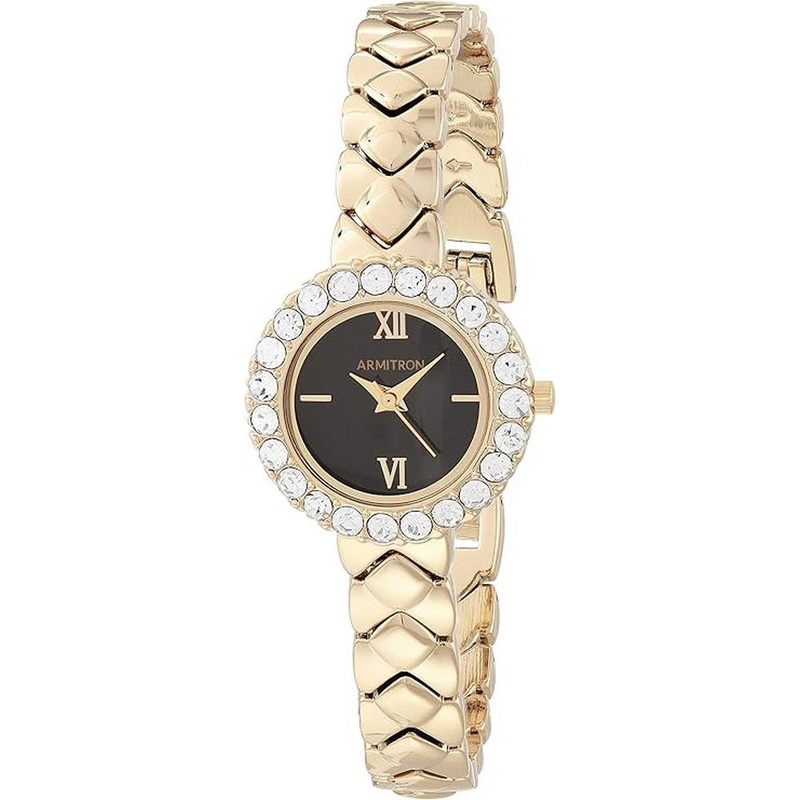 Armitron 75/5801BKGP Genuine Crystal Accented Bracelet Women's Watch 25 Black Metal