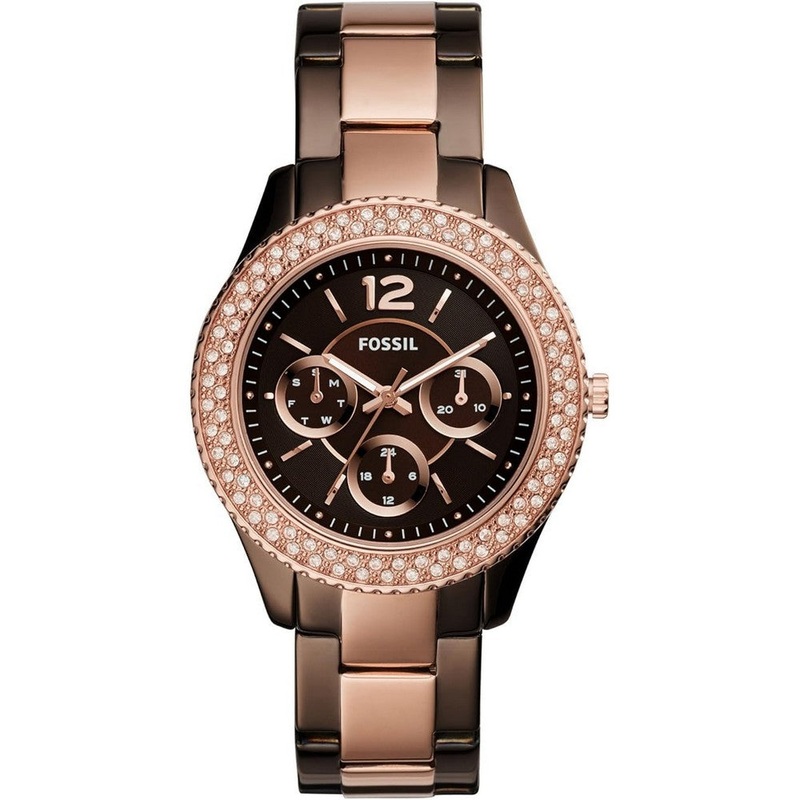 Fossil Stella Multi function Two Tone Stainless Steel Watch ES4079 38 Brown Stainless Steel