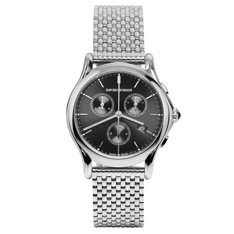 Emporio Armani Swiss Chronograph Stainless Steel Black Dial Unisex Watch ARS6006 36 Black Stainless Steel