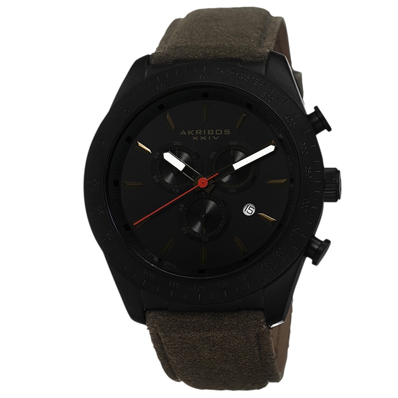 Akribos Xxiv Chronograph Black Dial Green Suede Men's Watch AK701GN