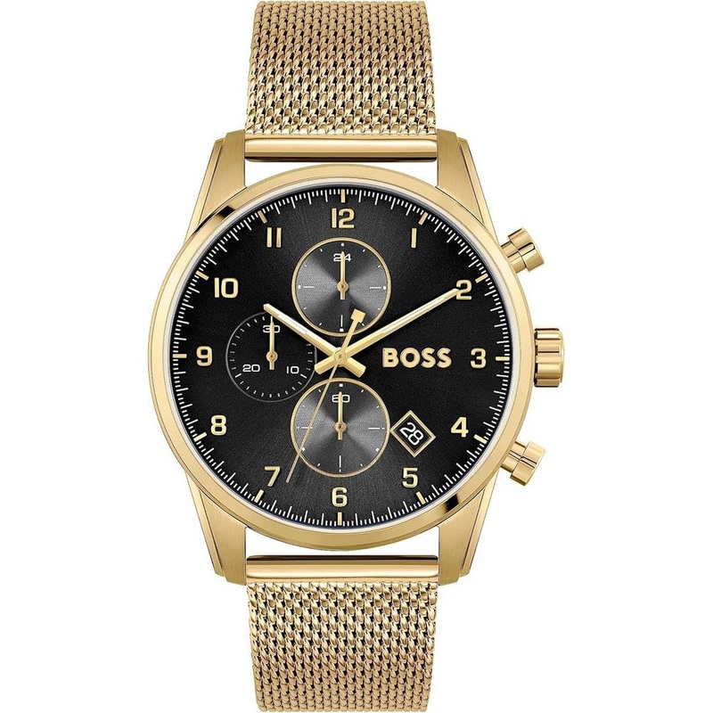 Hugo Boss Skymaster Chronograph Quartz Men's Mesh Bracelet Watch 1513838 44 Black Stainless Steel