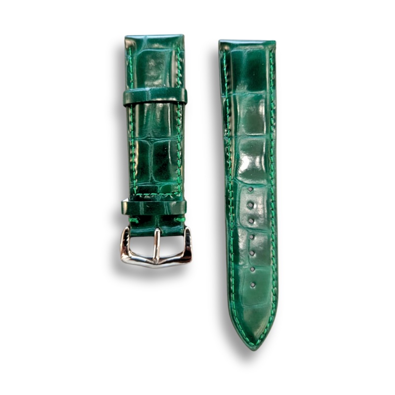 Cavern Crocodile Textured Forest Green Leather Watch Strap | 22MM