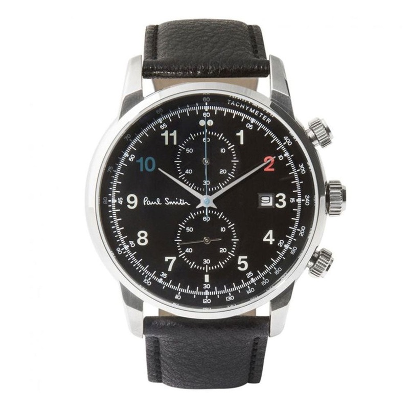 PAUL SMITH P10140 Chronograph Black Leather Strap Men's Watch 41 Black Stainless Steel