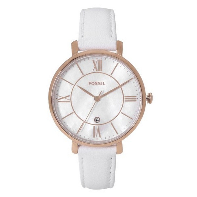 Fossil ES4579 Jacqueline Three-Hand Date White Leather Watch 36 White Stainless Steel