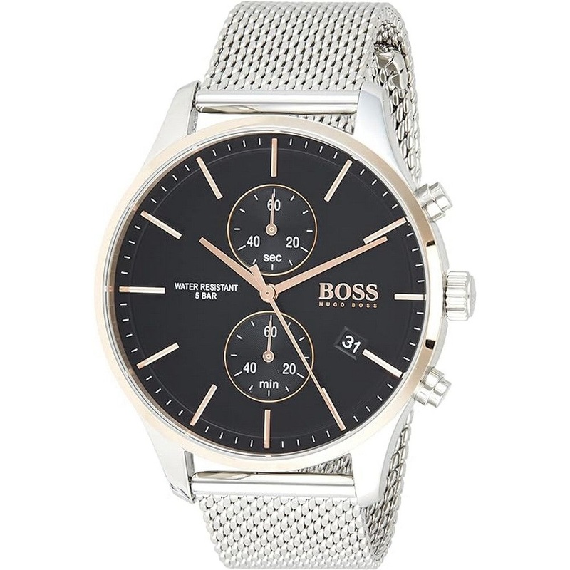 Hugo Boss Associate Analogue Quartz Stainless Steel Strap Men's Watch 1513805 42 Black Stainless Steel