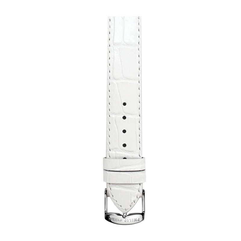 White Calf Stitch Alligator Print Strap - Model 1-CSTAW