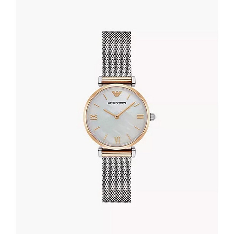 Emporio Armani AR2068 Watch 43 mm Mother-of-pearl dial Stainless steel case, leather strap