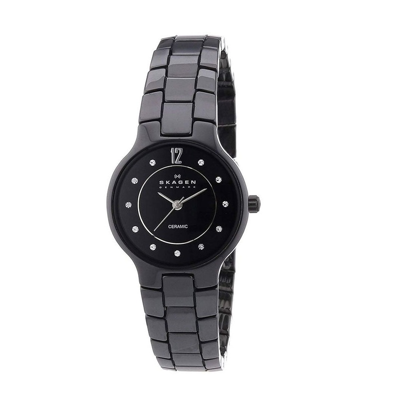 SKAGEN 572SBXBC Analogue Quartz Black Dial Ceramic Women's Bracelet Watch 26 Black Stainless Steel
