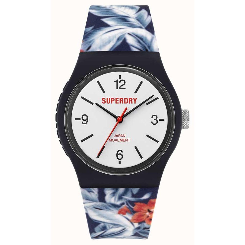 Unisex Urban Tropic Floral Blue-White Rubber Strap Superdry Watch SYG298U