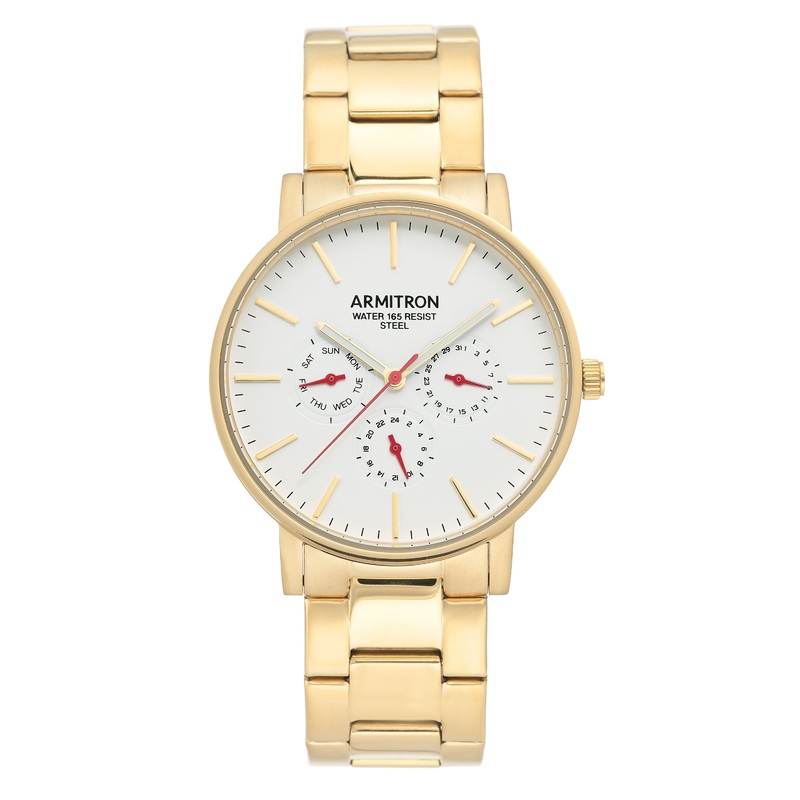 Armitron 20/5299WTGP Multi-Function Dial Gold-Tone Men's Bracelet Watch 40 White Stainless Steel