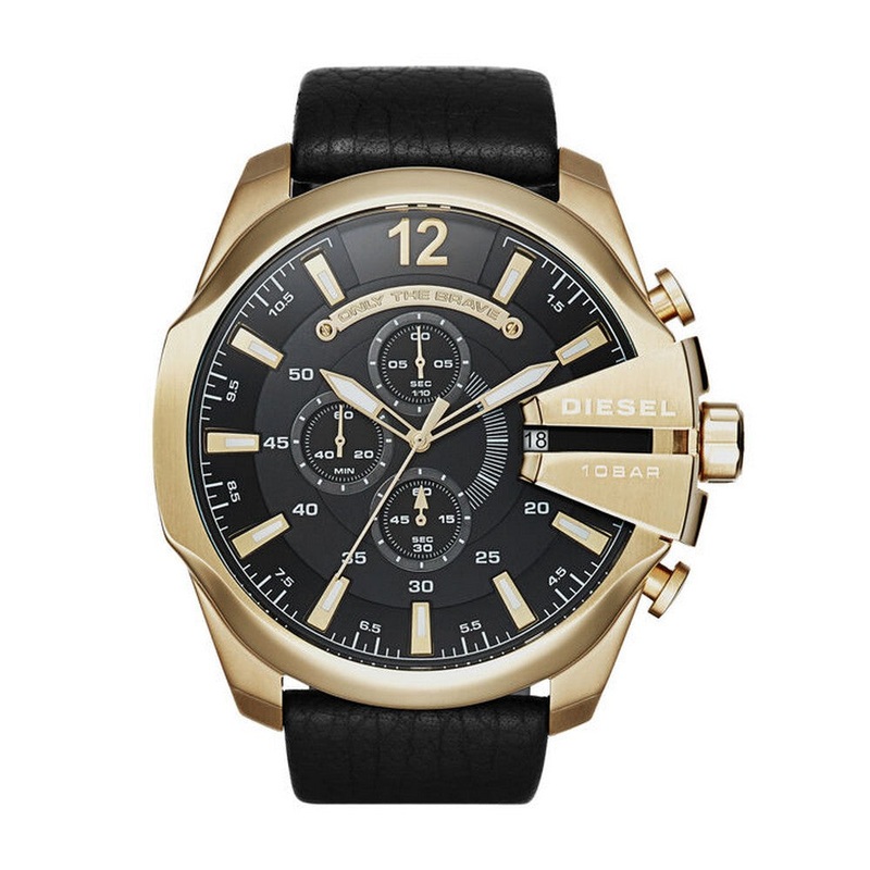 DIESEL DZ4344 Mega Chief Analogue Quartz Black Dial Men's Watch 51 Black Stainless Steel