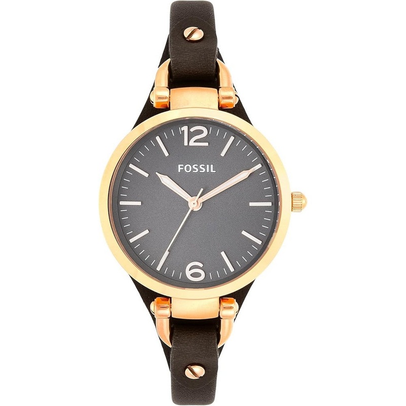Fossil Georgia Smoke Leather Watch ES3077 32 Black Stainless Steel