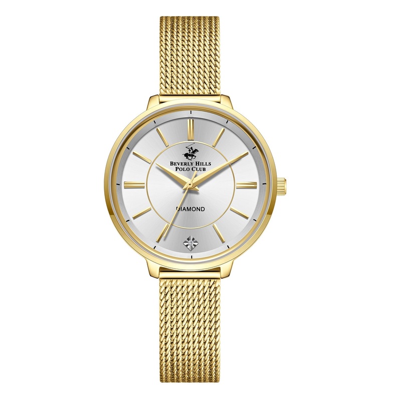 BEVERLY HILLS POLO CLUB Womens Gold Mesh Strap Watch  BP3312X.130