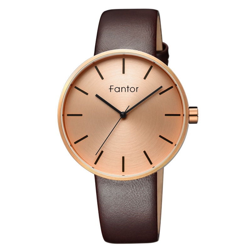 FANTOR Rose Gold Dial Leather Strap Watch WF1013G02