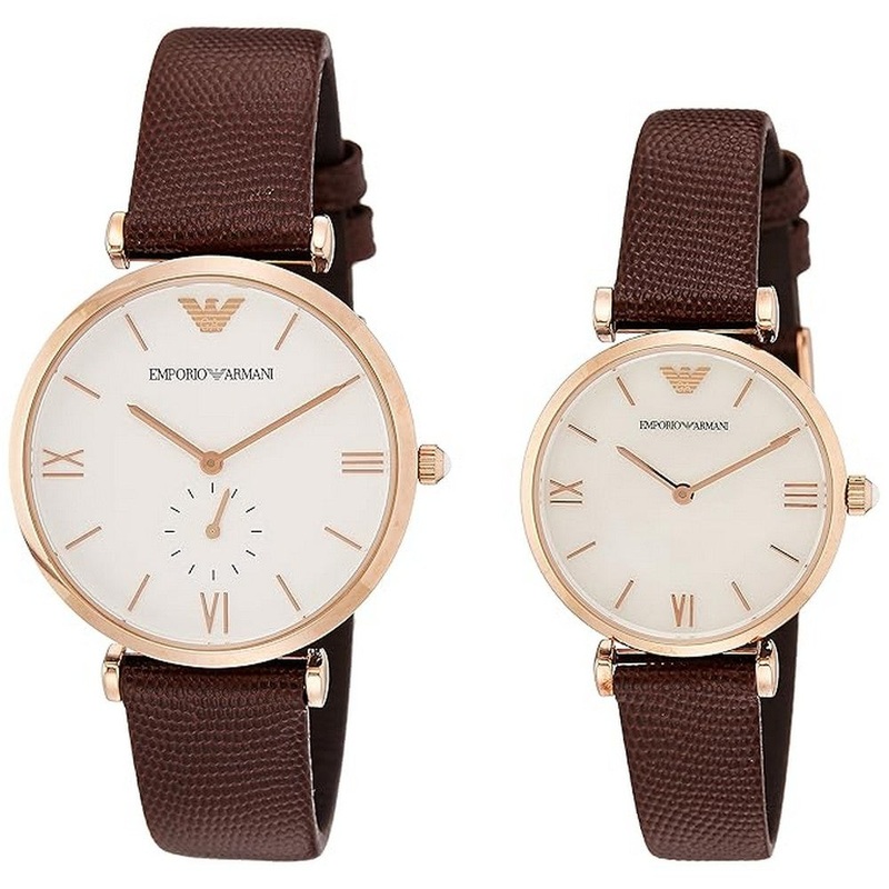 Emporio Armani White Dial Men's and Women's Watch Set AR9042 40 White Stainless Steel