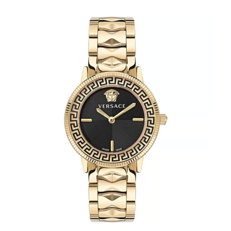 Versace V-Tribute Gold Stainless Steel Black Dial Quartz Watch for Ladies - VE2P00622