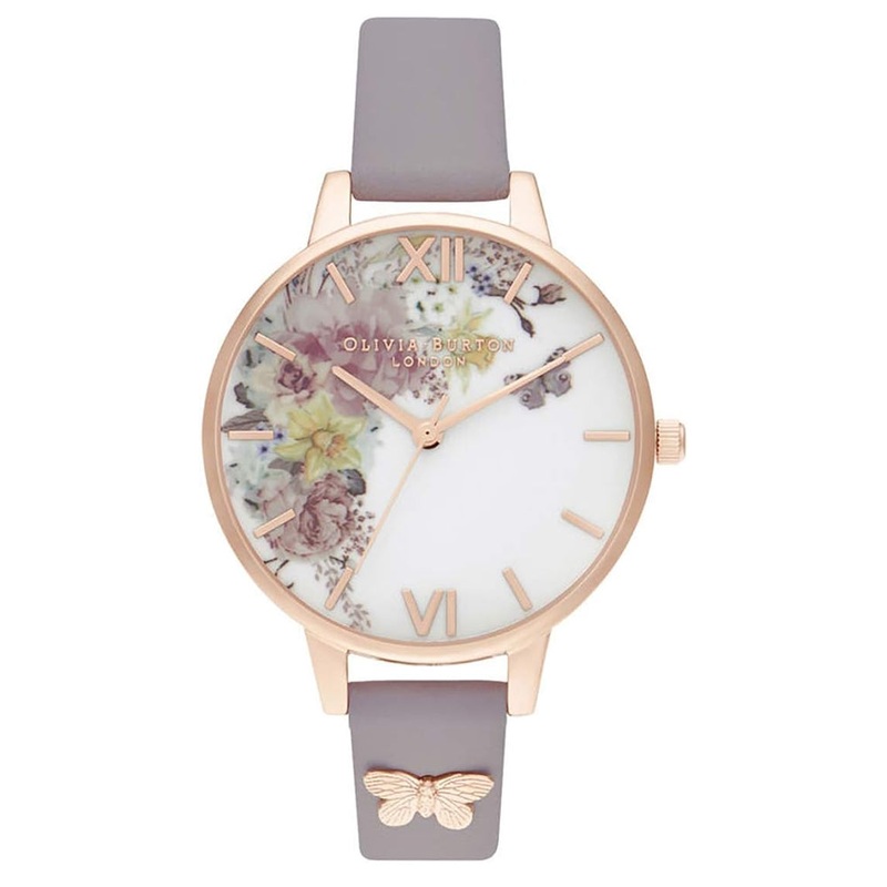 OLIVIA BURTON OB16EG129 Enchanted Garden Demi Dial 3D Bee Embellished Lilac Strap Women's Watch 34 White Stainless Steel