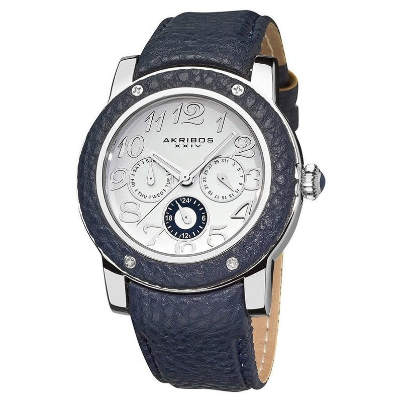 Akribos XxivGMT Multi-Function Blue Leather Ladies Watch AK560BU