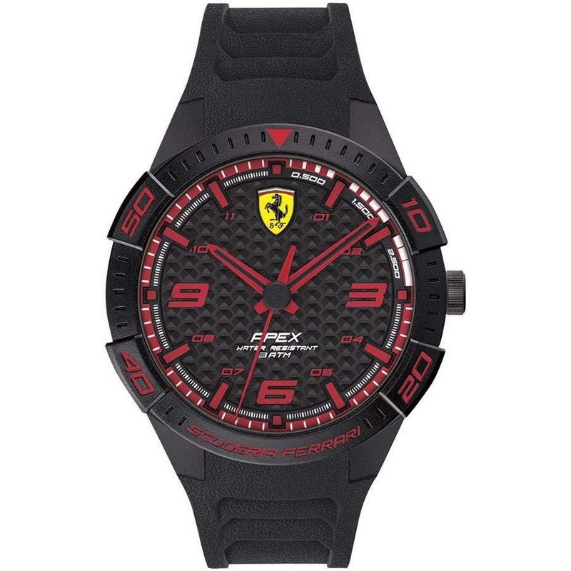 SCUDERIA Ferrari 0830662 APEX Quartz Black Silicone Strap Men's Watch 44 Black Silicone