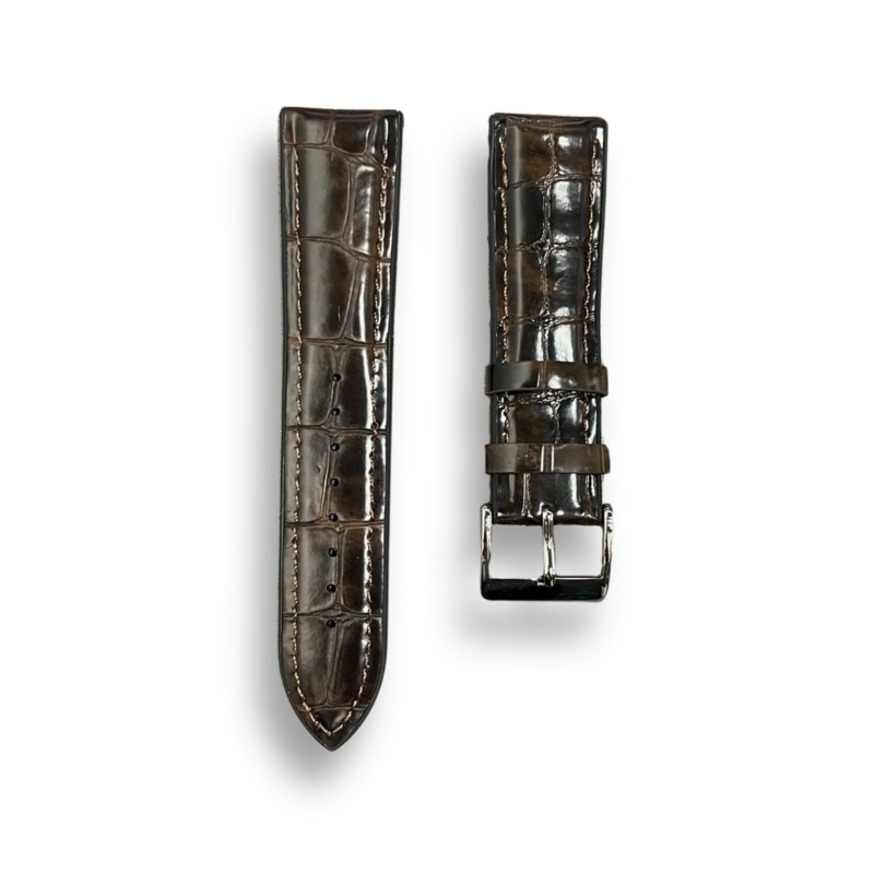 Cavern Brown Crocodile Textured Leather-Silicon Watch Strap | 22MM