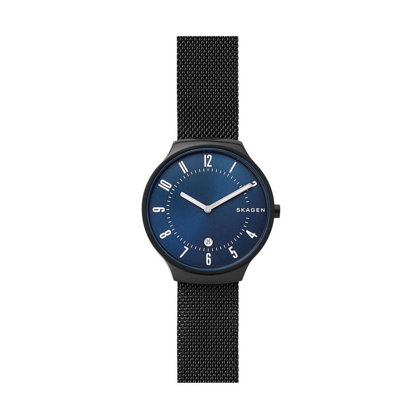 SKAGEN SKW6461 Grenen Black Steel Men's Mesh Watch 38 Blue Stainless Steel