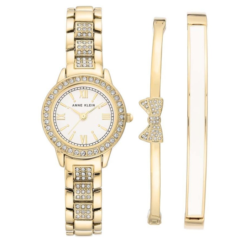 Anne Klein Quartz White Dial Ladies Watch Set AK/3334WHST